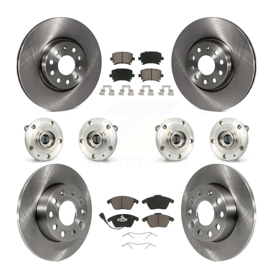 Front Rear Hub Bearings Assembly Disc Brake Rotors And Ceramic Pads Kit (10Pc) For 2008 Audi A3 Quattro With 260mm Diameter Rotor KBB-119309