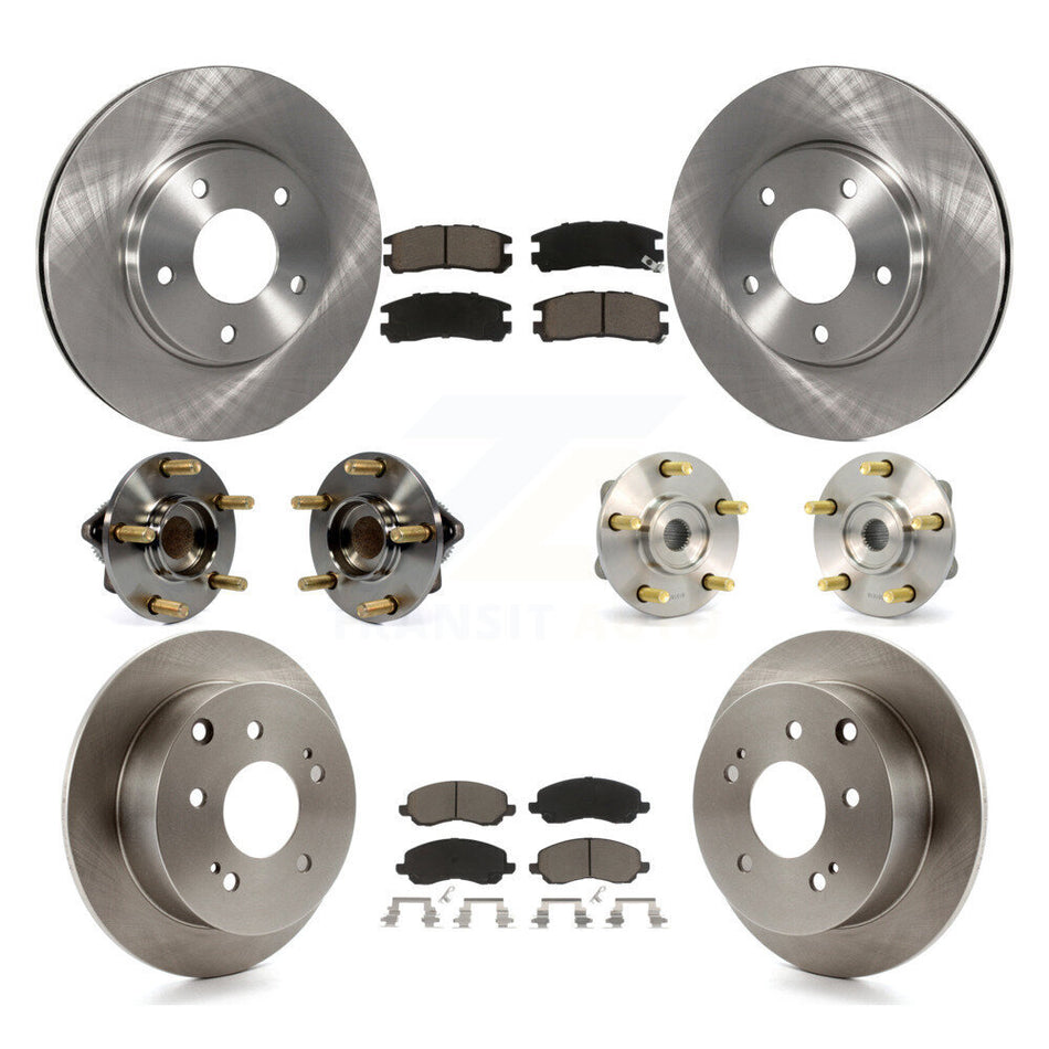 Front Rear Hub Bearings Assembly Disc Brake Rotors And Ceramic Pads Kit (10Pc) For 2004-2006 Mitsubishi Galant 2.4L with 4-Wheel ABS KBB-119316