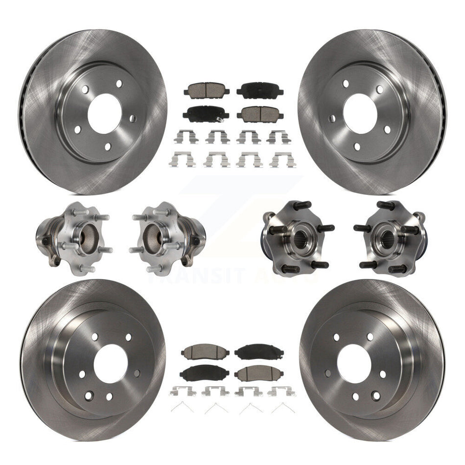 Front Rear Hub Bearings Assembly Disc Brake Rotors And Ceramic Pads Kit (10Pc) For Nissan LEAF KBB-119327