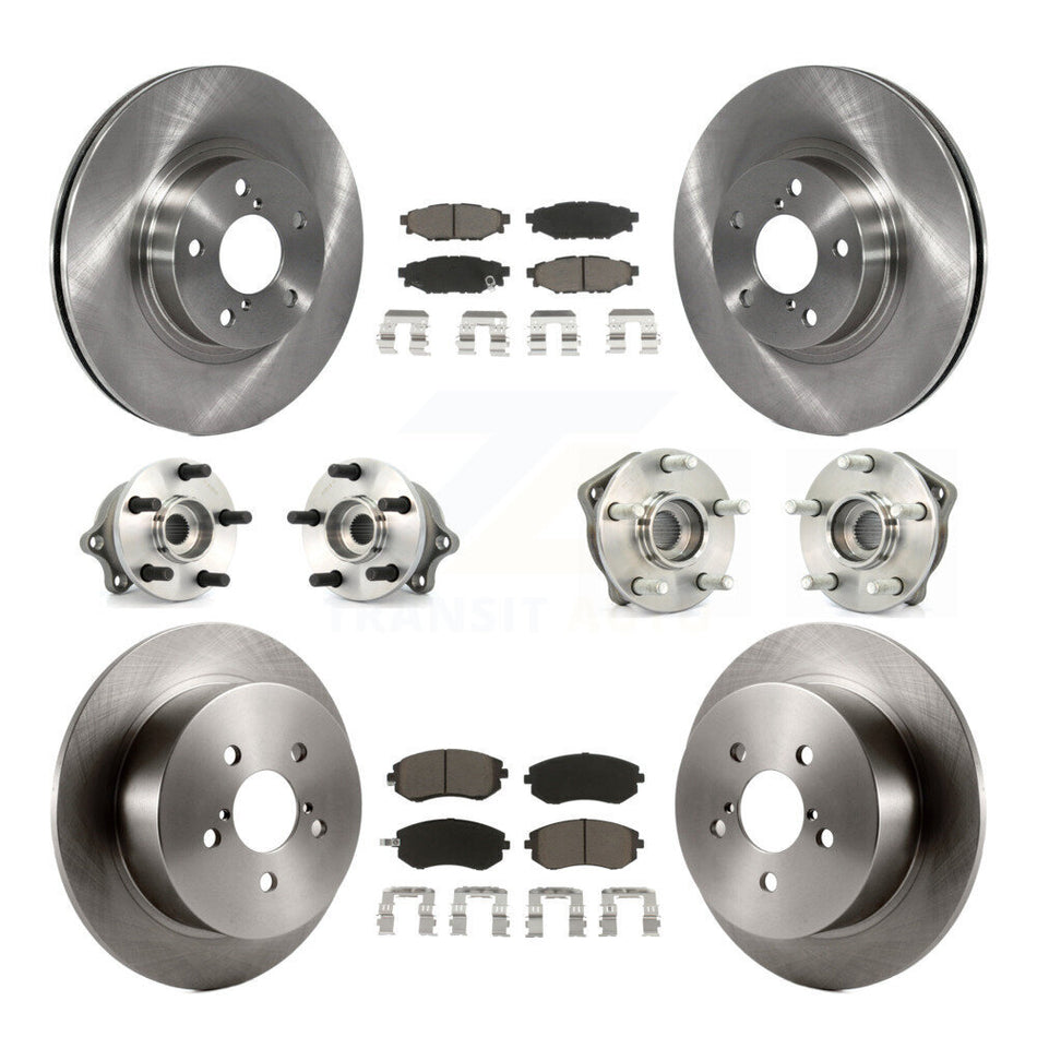 Front Rear Hub Bearings Assembly Disc Brake Rotors And Ceramic Pads Kit (10Pc) For 2005 Subaru Legacy i Limited With 277mm Diameter Rotor KBB-119336