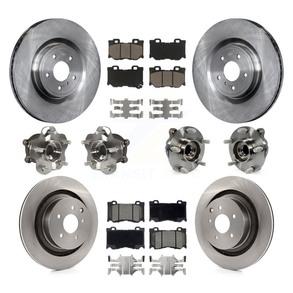 Front Rear Hub Bearings Assembly Disc Brake Rotors And Ceramic Pads Kit (10Pc) For INFINITI G37 Nissan 370Z Q60 KBB-119344