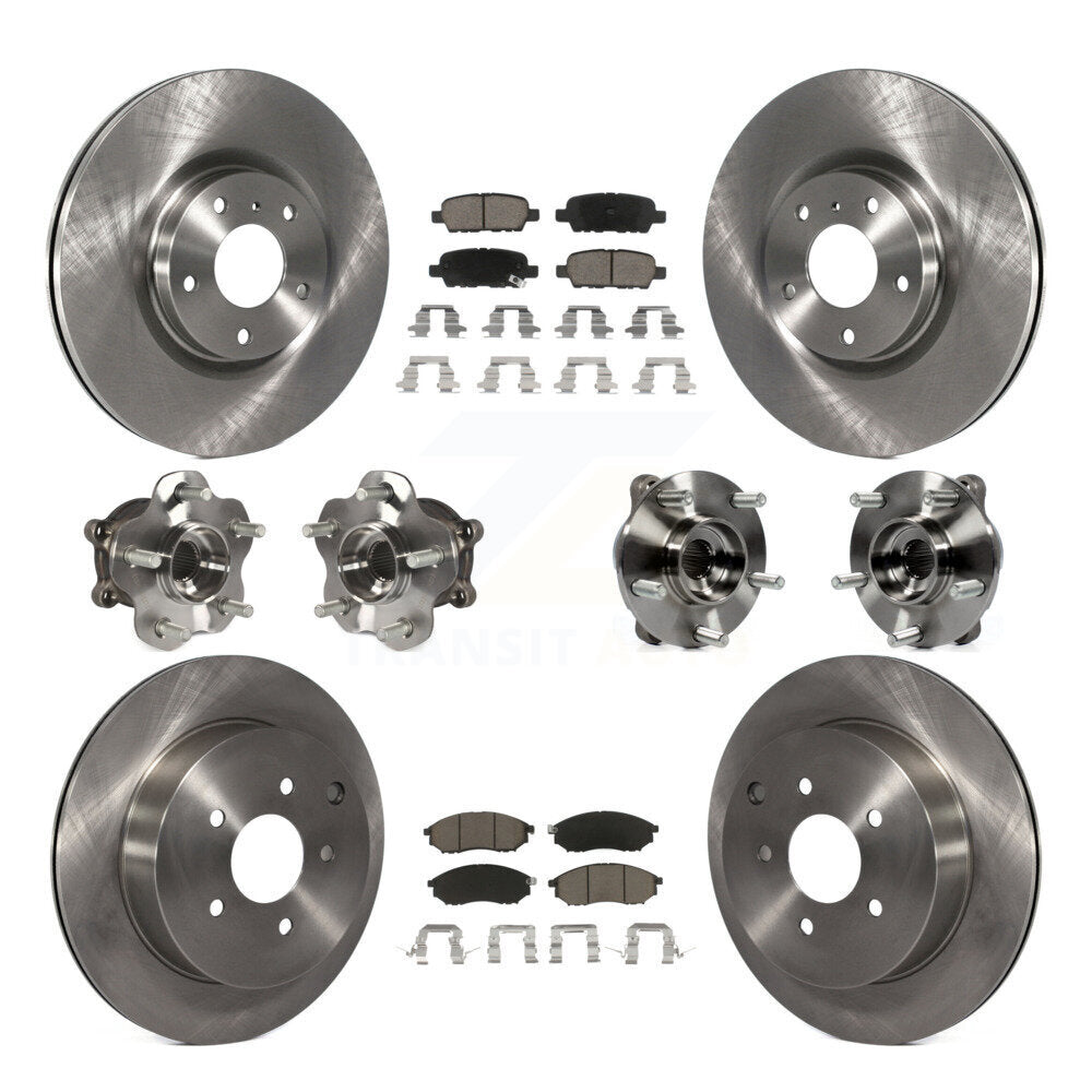 Front Rear Hub Bearing Disc Brake Rotor & Pads Kit (10Pc) For 2015-2017 INFINITI QX70 AWD KBB-119351