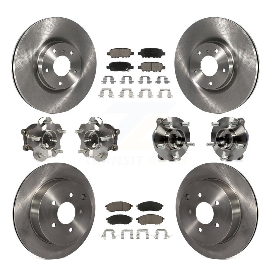 Front Rear Hub Bearing Disc Brake Rotor & Pads Kit (10Pc) For 2015-2017 INFINITI QX70 AWD KBB-119351