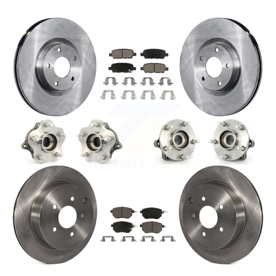 Front Rear Hub Bearings Assembly Disc Brake Rotors And Ceramic Pads Kit (10Pc) For 2003-2004 Nissan Murano AWD KBB-119368