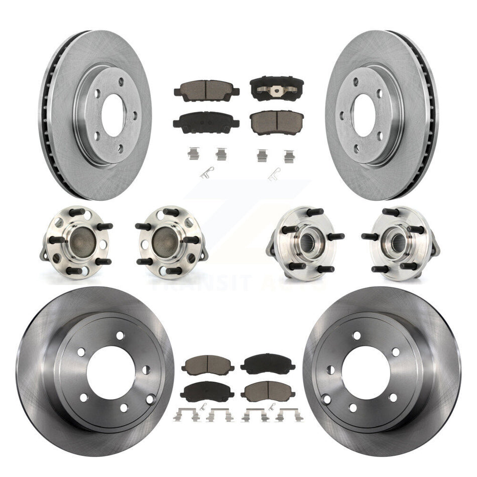 Front Rear Hub Bearings Assembly Disc Brake Rotors And Ceramic Pads Kit (10Pc) For 2009 Dodge Caliber SXT with Drum rear brakes 4-Wheel ABS KBB-119402