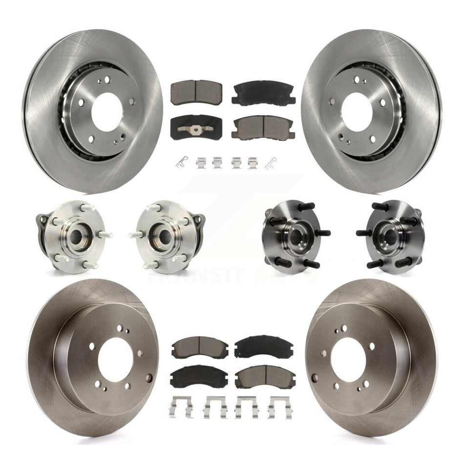 Front Rear Hub Bearings Assembly Disc Brake Rotors And Ceramic Pads Kit (10Pc) For 2010-2011 Mitsubishi Lancer Ralliart Sportback with AWD KBB-119405