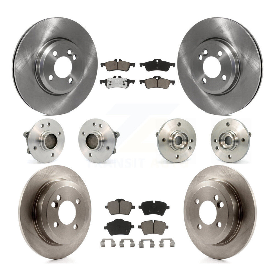 Front Rear Hub Bearings Assembly Disc Brake Rotors And Ceramic Pads Kit (10Pc) For 2002-2005 Mini Cooper With 294mm Diameter Rotor 4 Lug Wheels KBB-119440