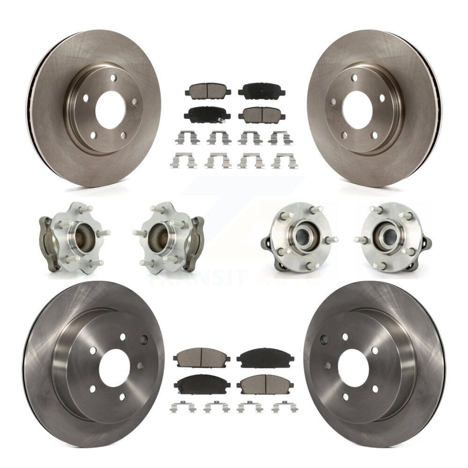 Front Rear Hub Bearings Assembly Disc Brake Rotors And Ceramic Pads Kit (10Pc) For 2004-2009 Nissan Quest KBB-119445