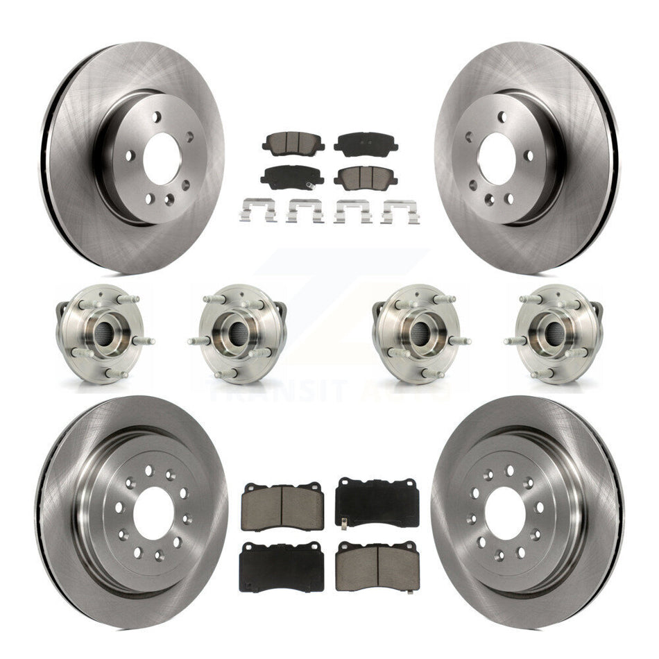 Front Rear Hub Bearings Assembly Disc Brake Rotors And Ceramic Pads Kit (10Pc) For 2013-2015 Cadillac ATS AWD With 321mm Diameter Rotor KBB-119464