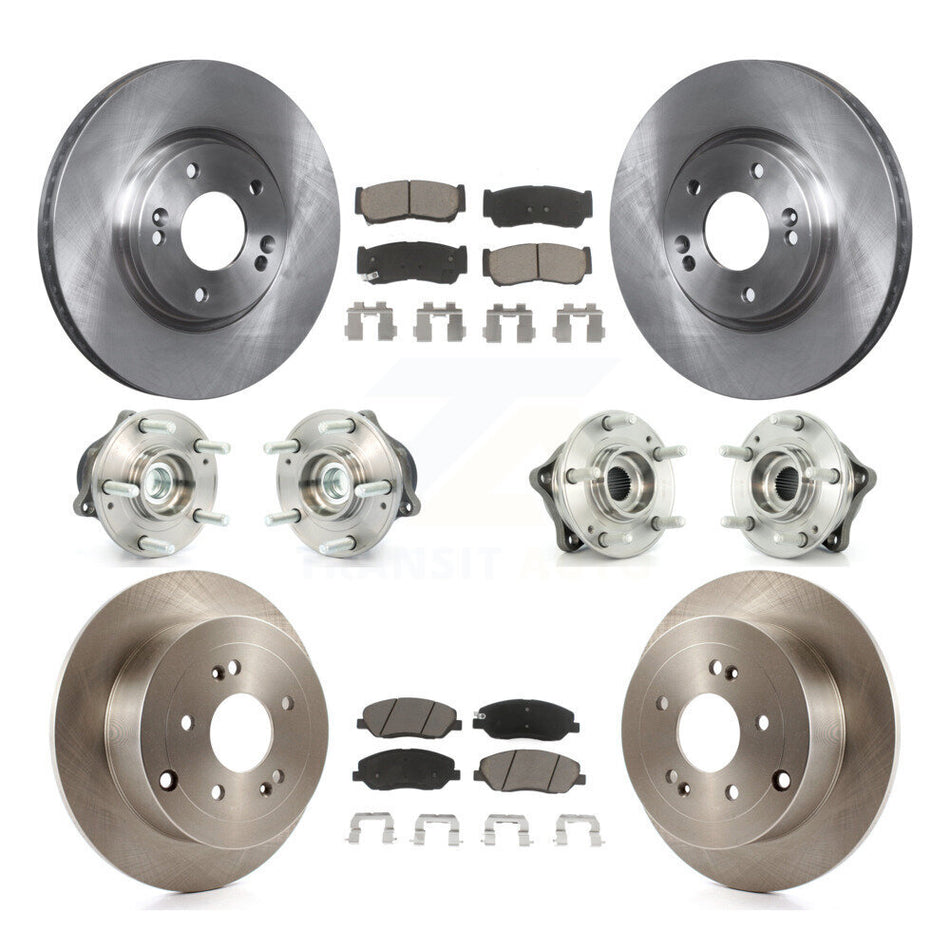 Front Rear Hub Bearings Assembly Disc Brake Rotors And Ceramic Pads Kit (10Pc) For 2007-2009 Hyundai Santa Fe FWD KBB-119489