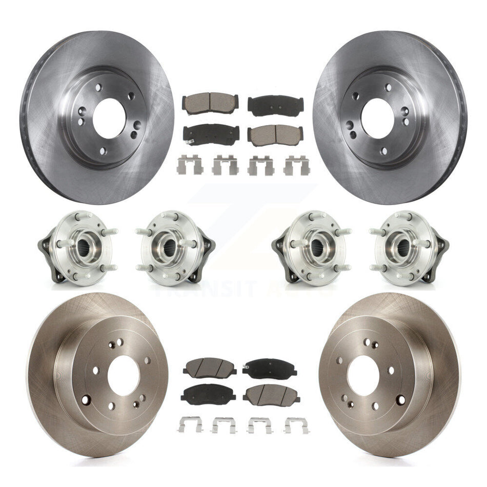 Front Rear Hub Bearings Assembly Disc Brake Rotors And Ceramic Pads Kit (10Pc) For 2007-2009 Hyundai Santa Fe AWD KBB-119490