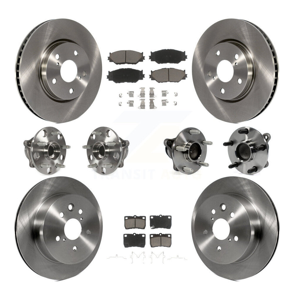 Front Rear Hub Bearings Assembly Disc Brake Rotors And Ceramic Pads Kit (10Pc) For 2010-2013 Lexus IS250 C with RWD Vehicles Built Canadian Market KBB-119493