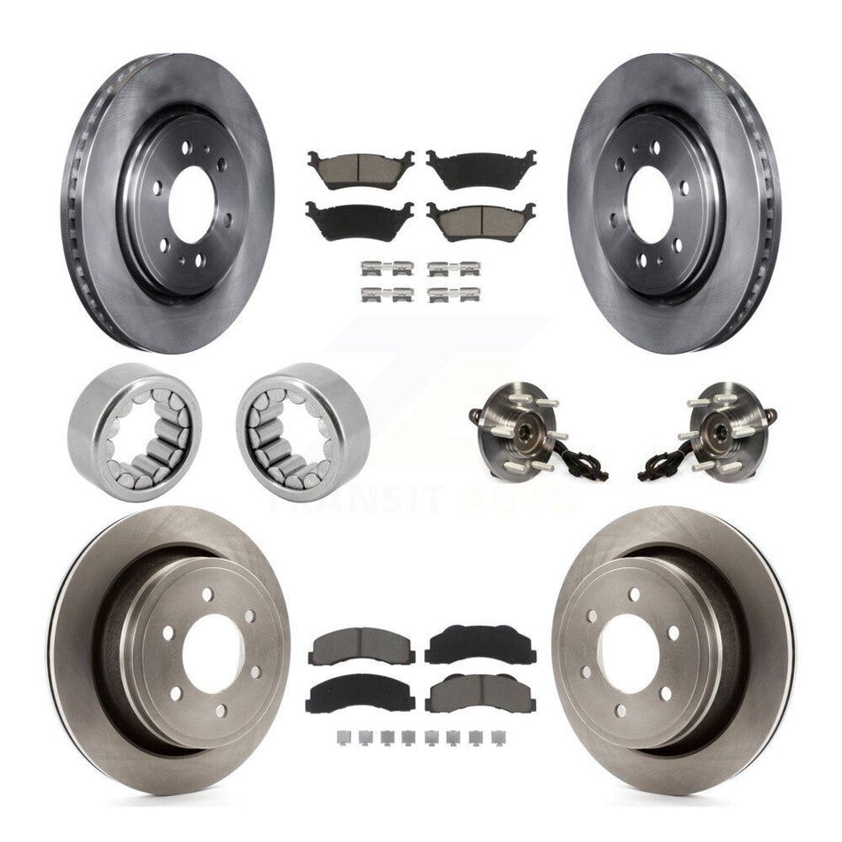 Front Rear Hub Bearing Disc Brake Rotors And Ceramic Pads Shoes Kit (10Pc) For Ford F-150 KBB-119528