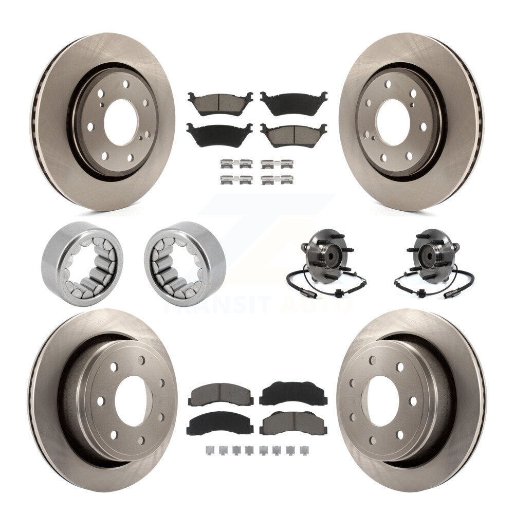 Front Rear Hub Bearing Brake Rotor & Pad Shoe Kit (10Pc) For Ford F-150 With 7 Lug Wheels KBB-119549