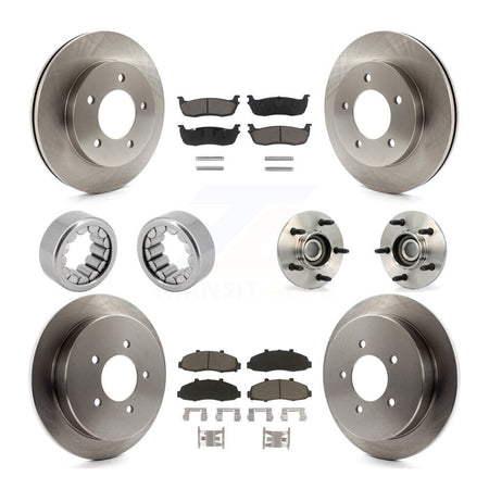 Front Rear Hub Bearing Disc Brake Rotors And Ceramic Pads Shoes Kit (10Pc) For Ford F-150 KBB-119564
