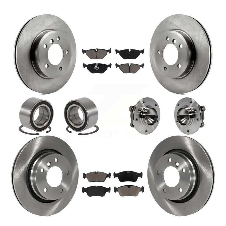 Front Rear Wheel Hub Bearings Assembly Disc Brake Rotors And Ceramic Pads Shoes Kit (10Pc) For 2006 BMW 325Ci KBB-119723