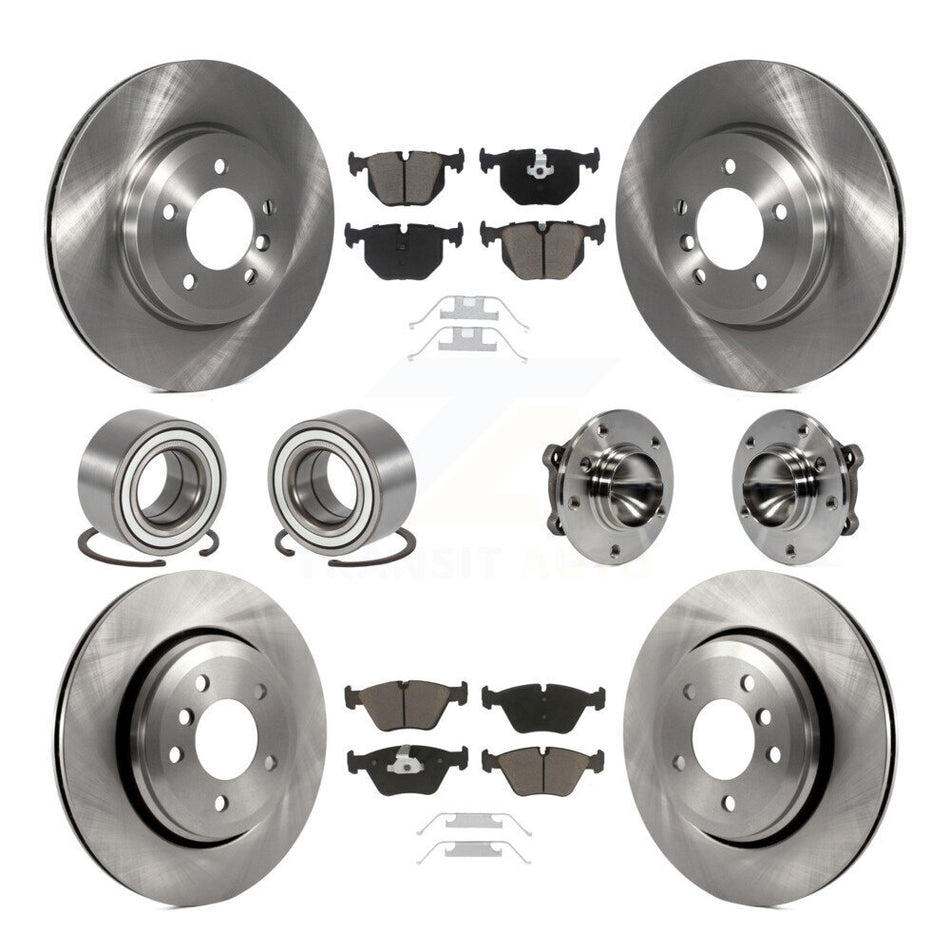 Front Rear Wheel Hub Bearings Assembly Disc Brake Rotors And Ceramic Pads Shoes Kit (10Pc) For 2006 BMW 330Ci KBB-119724