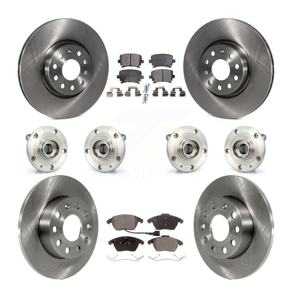 Front Rear Hub Bearings Assembly Disc Brake Rotors And Semi-Metallic Pads Kit (10Pc) For 2008 Audi A3 Quattro With 260mm Diameter Rotor KBB-119747