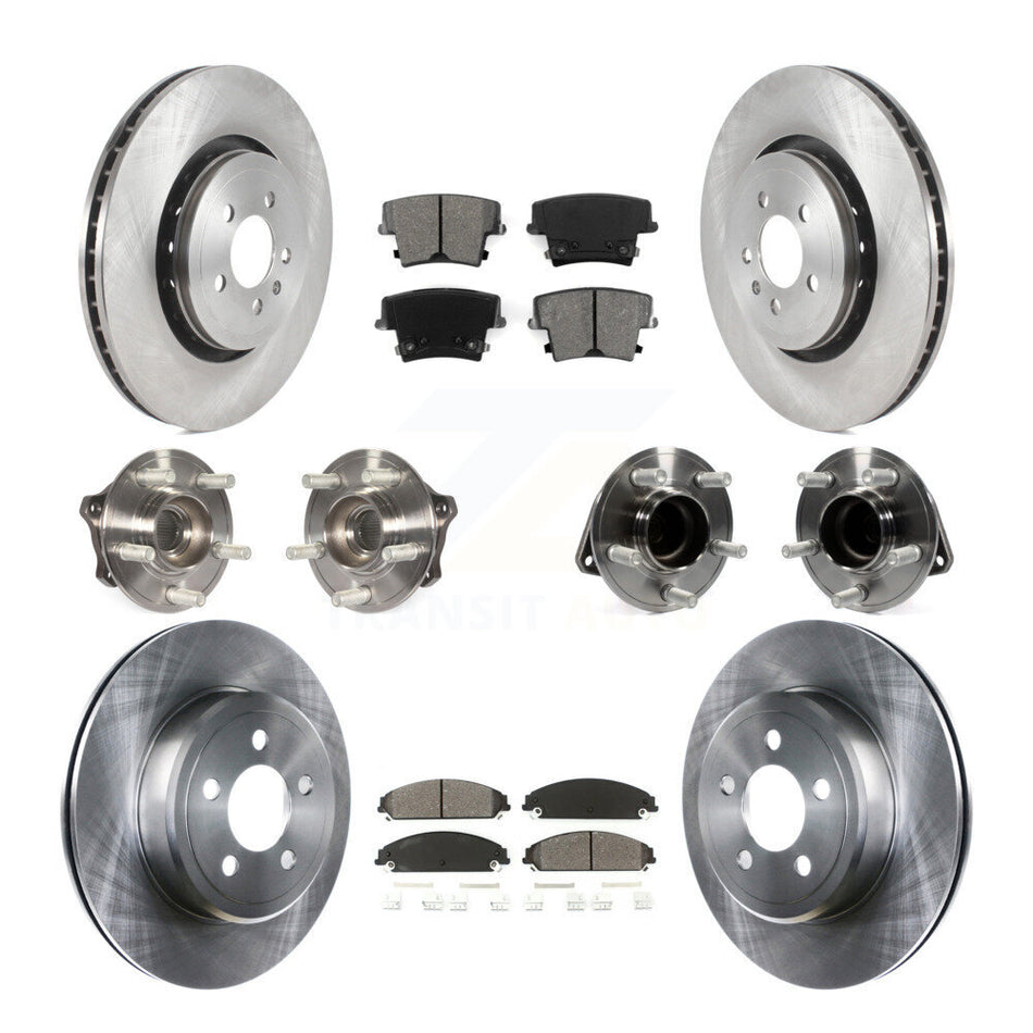 Front Rear Hub Bearings Assembly Disc Brake Rotors And Semi-Metallic Pads Kit (10Pc) For 2017-2018 Dodge Charger RWD with 5.7L With 355mm Diameter Rotor KBB-119781