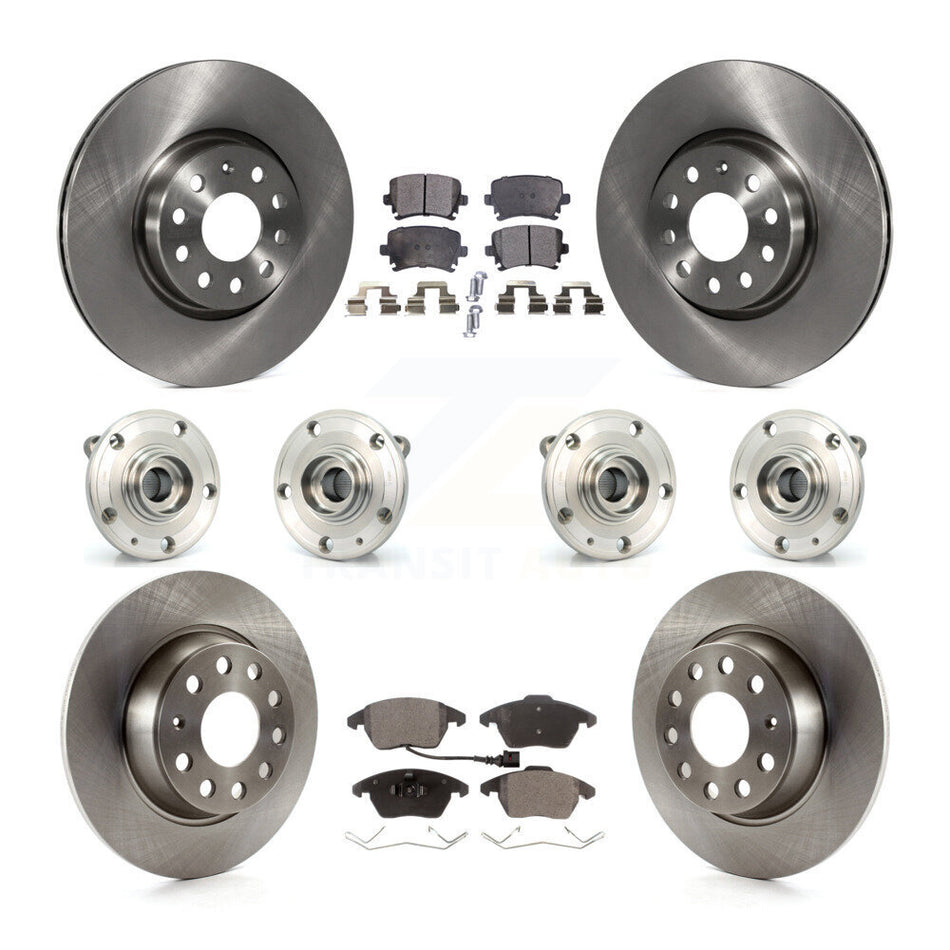 Front Rear Hub Bearings Assembly Disc Brake Rotors And Ceramic Pads Kit (10Pc) For 2008 Audi A3 Quattro With 286mm Diameter Rotor KBB-119801