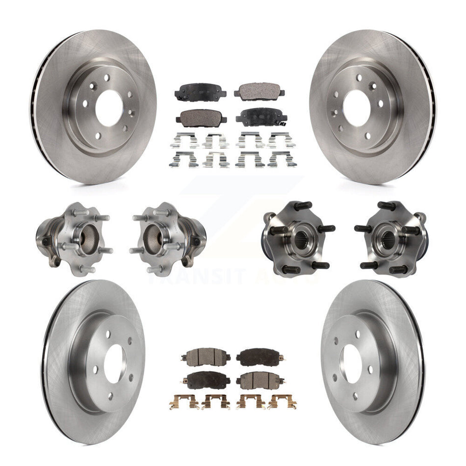 Front Rear Hub Bearings Assembly Disc Brake Rotors And Ceramic Pads Kit (10Pc) For 2017 Nissan LEAF With Electric Parking KBB-119809