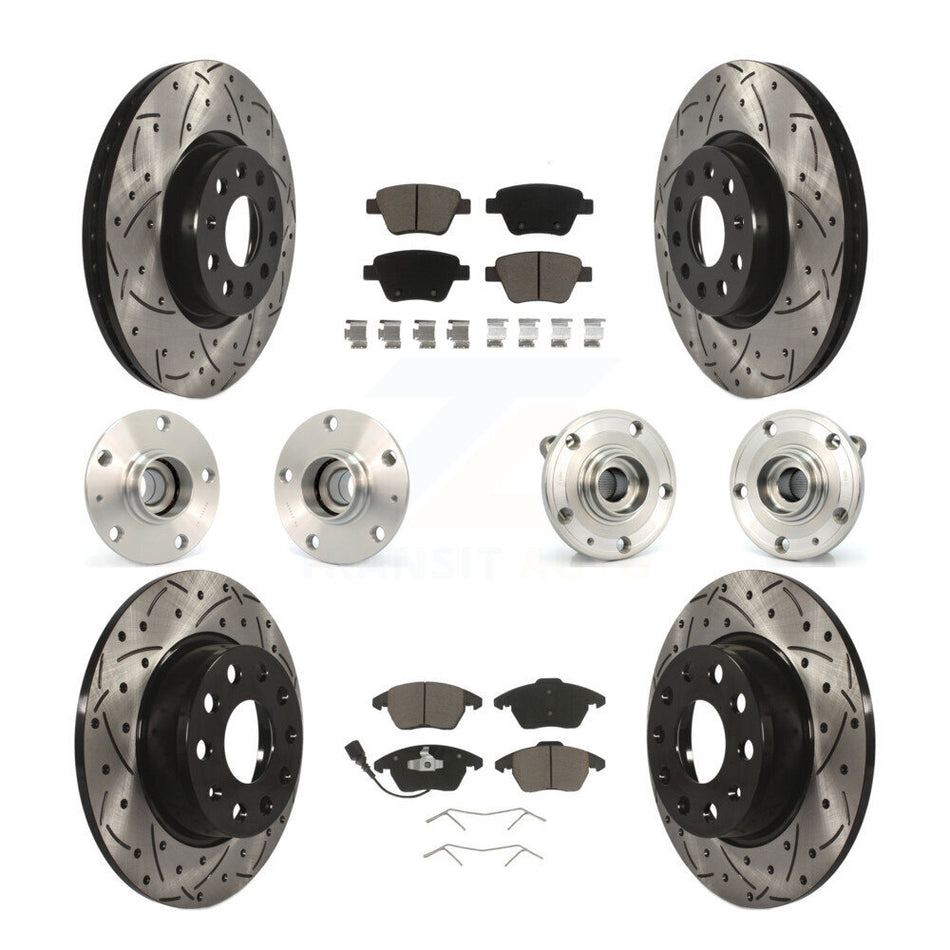 Front Rear Hub Bearings Assembly Coated Disc Brake Rotors And Ceramic Pads Kit (10Pc) For Volkswagen GTI With 30mm bearing KBB-119828