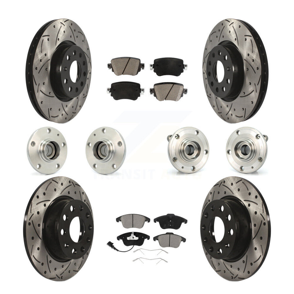 Front Rear Hub Bearings Assembly Coated Disc Brake Rotors And Ceramic Pads Kit (10Pc) For Volkswagen Passat KBB-119831
