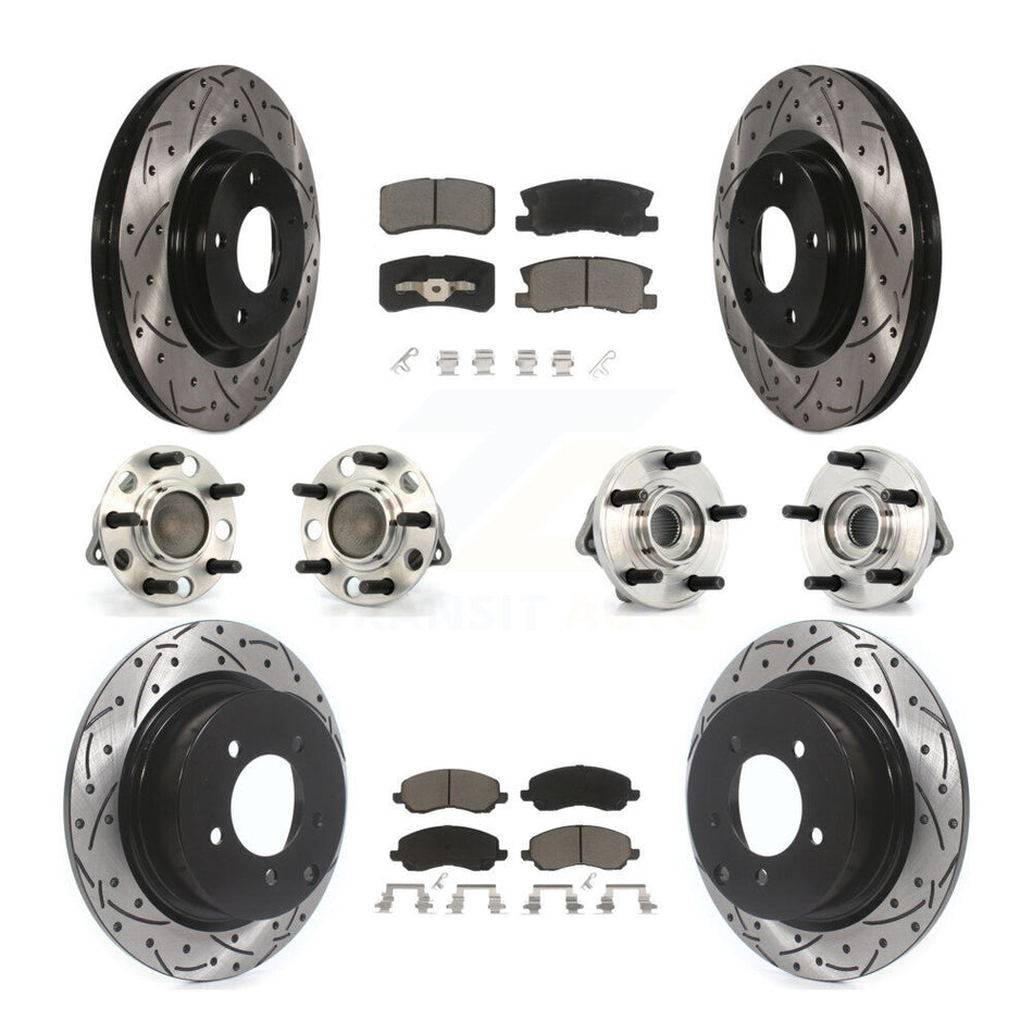 Front Rear Hub Bearings Assembly Coated Disc Brake Rotors And Ceramic Pads Kit (10Pc) For Chrysler Dodge Avenger Sebring 200 With 302mm Diameter Rotor KBB-119832