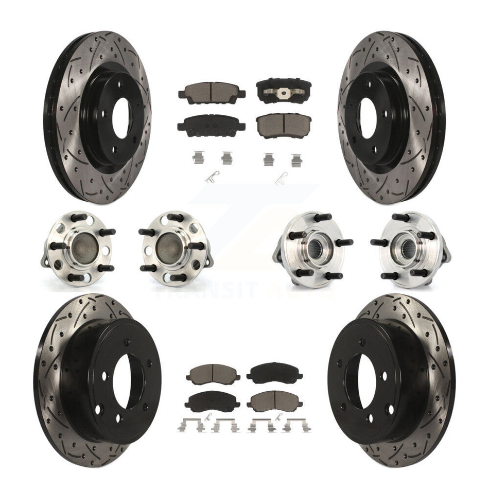 Front Rear Hub Bearings Assembly Coated Disc Brake Rotors And Ceramic Pads Kit (10Pc) For Dodge Chrysler Avenger Sebring 200 Caliber KBB-119833