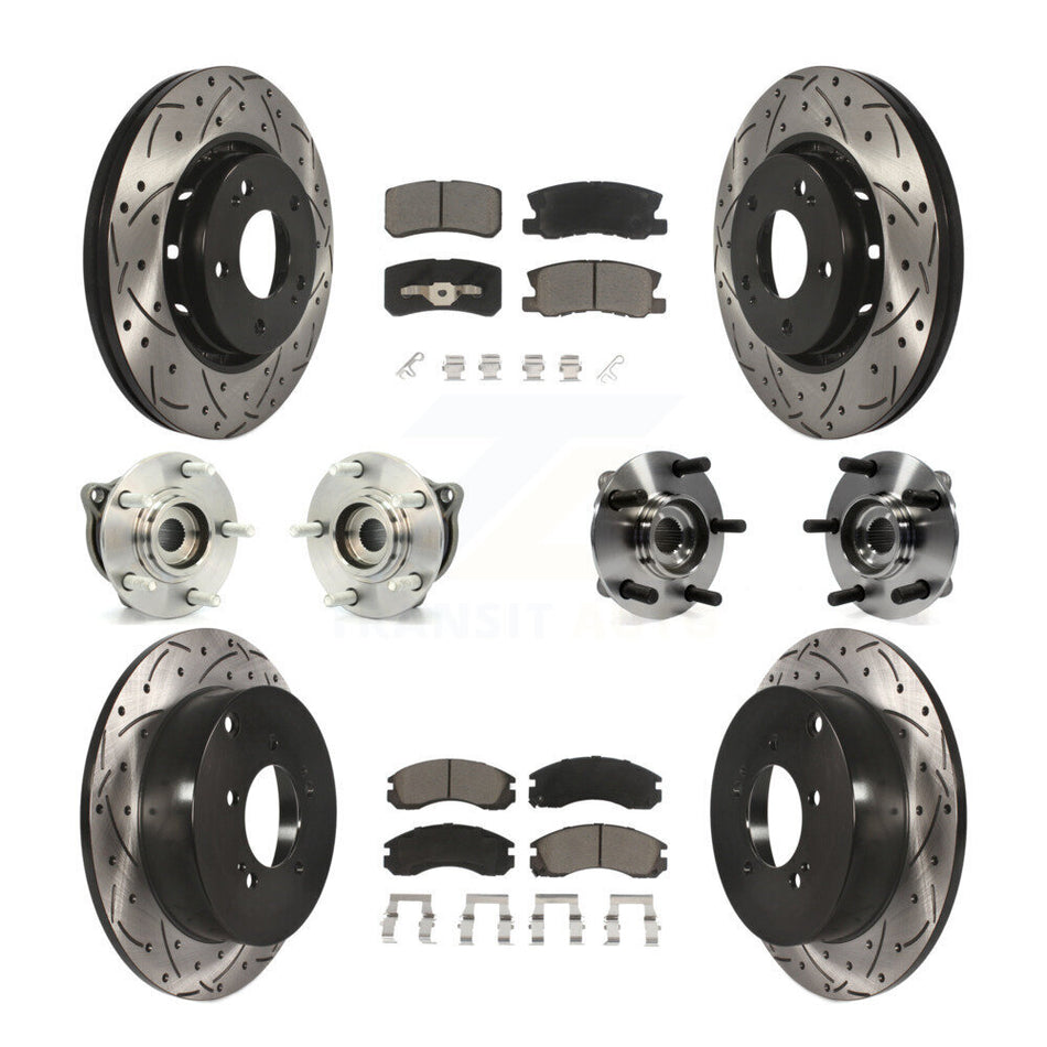 Front Rear Hub Bearings Assembly Coated Disc Brake Rotors And Ceramic Pads Kit (10Pc) For 2010-2011 Mitsubishi Lancer Ralliart Sportback with AWD KBB-119834