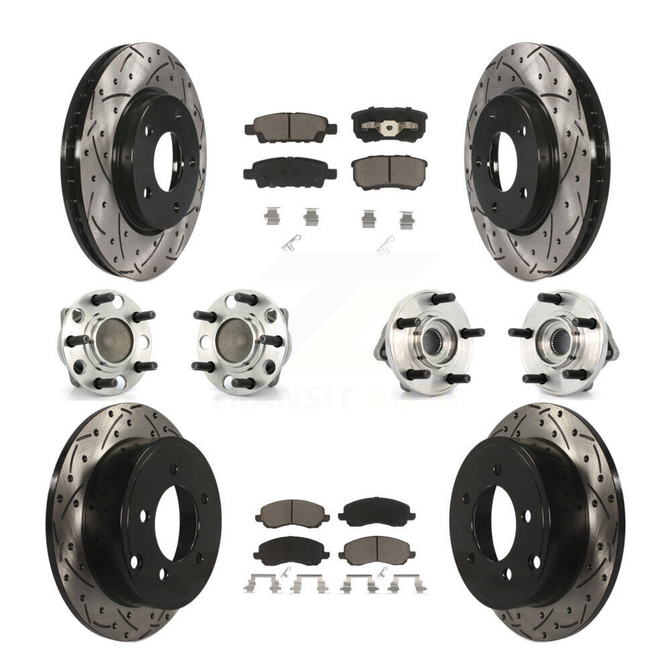 Front Rear Hub Bearings Assembly Coated Disc Brake Rotors And Ceramic Pads Kit (10Pc) For 2009 Dodge Caliber SXT with Drum rear brakes Non-ABS KBB-119837