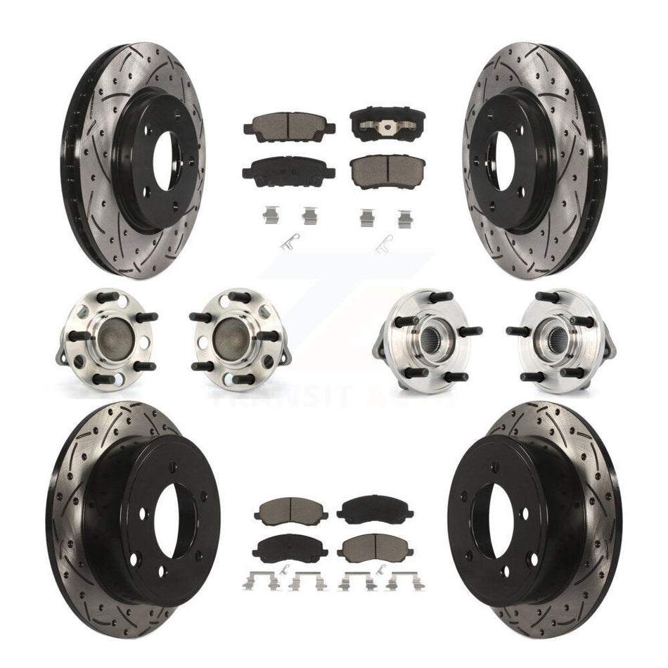 Front Rear Hub Bearings Assembly Coated Disc Brake Rotors And Ceramic Pads Kit (10Pc) For 2009 Dodge Caliber SXT with Drum rear brakes 4-Wheel ABS KBB-119838