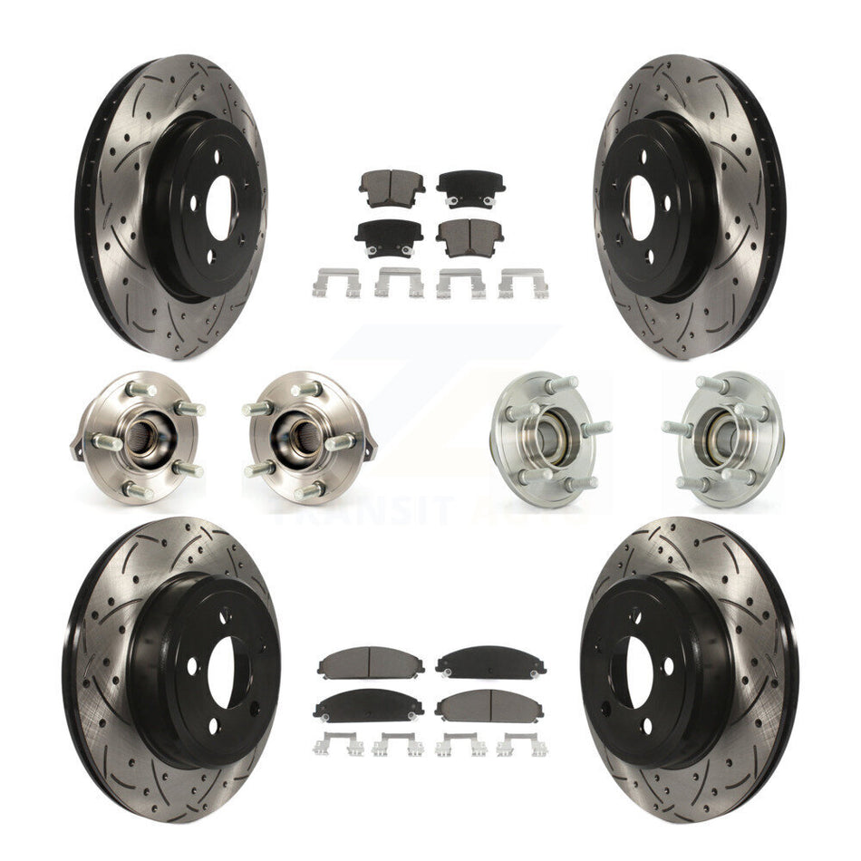 Front Rear Hub Bearings Assembly Coated Disc Brake Rotors And Ceramic Pads Kit (10Pc) For Dodge Chrysler 300 Charger Challenger KBB-119842