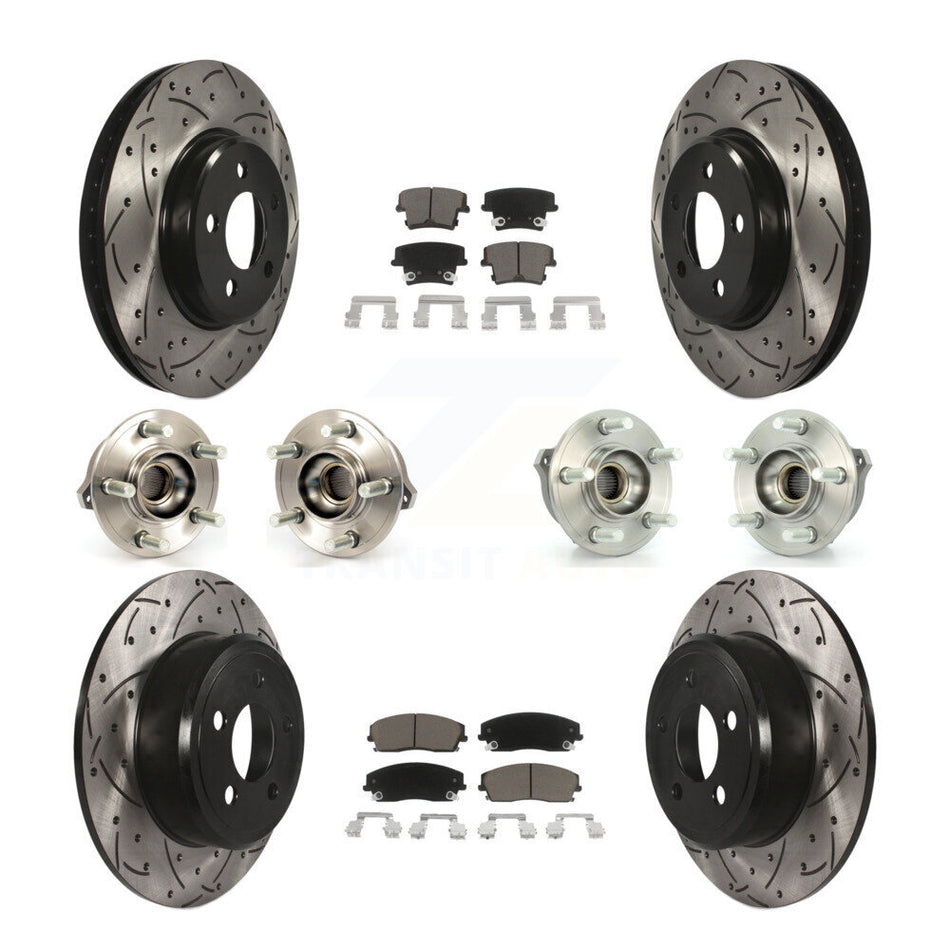 Front Rear Hub Bearings Assembly Coated Disc Brake Rotors And Ceramic Pads Kit (10Pc) For Dodge Charger Chrysler 300 AWD with 2.7L KBB-119843
