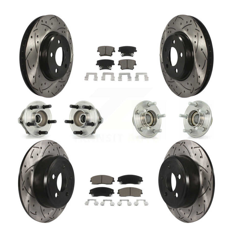 Front Rear Hub Bearings Assembly Coated Disc Brake Rotors And Ceramic Pads Kit (10Pc) For Chrysler 300 Dodge Charger Magnum KBB-119849