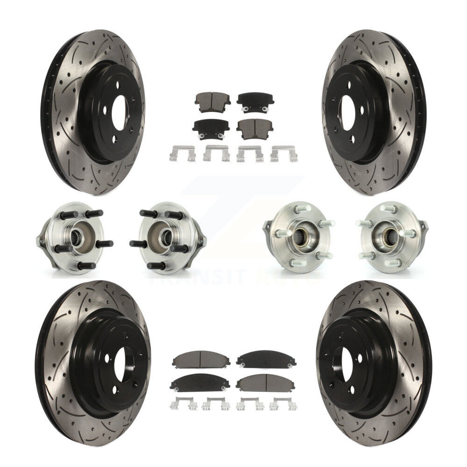 Front Rear Hub Bearings Assembly Coated Disc Brake Rotors And Ceramic Pads Kit (10Pc) For 2007-2008 Dodge Charger AWD with 5.7L With Police Package KBB-119853