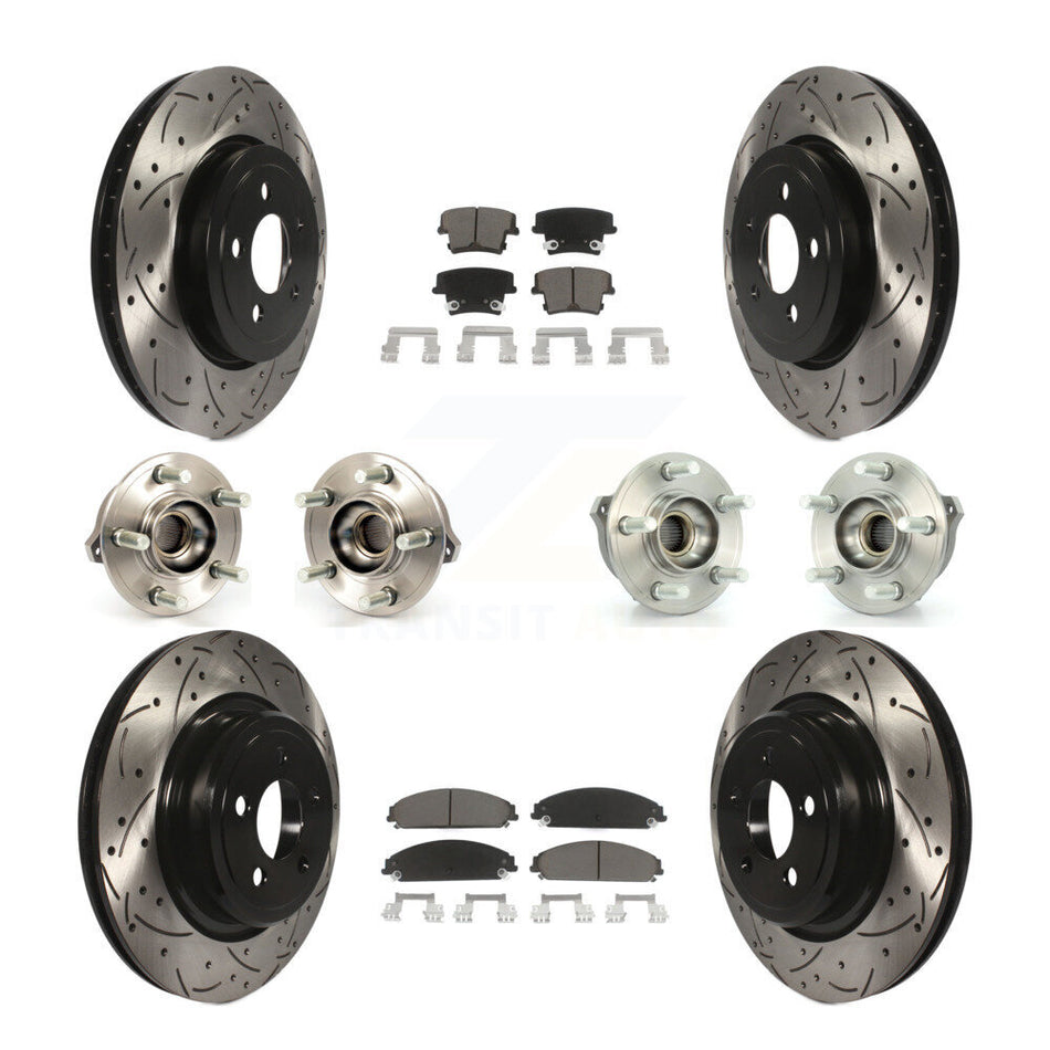 Front Rear Hub Bearings Assembly Coated Disc Brake Rotors And Ceramic Pads Kit (10Pc) For Dodge Charger AWD with 5.7L With Police Package KBB-119854