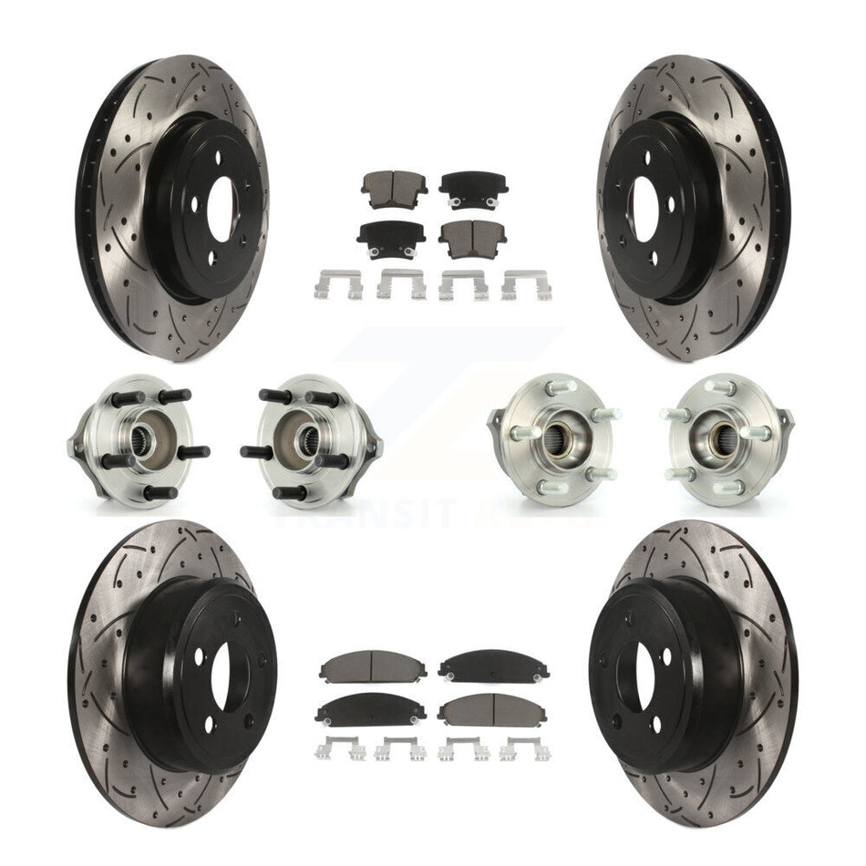 Front Rear Hub Bearings Assembly Coated Disc Brake Rotors And Ceramic Pads Kit (10Pc) For 2005-2006 Chrysler 300 AWD with 3.5L KBB-119857