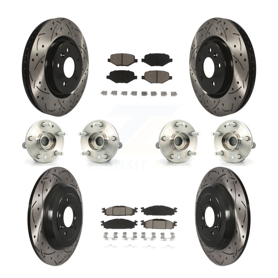 Front Rear Hub Bearings Assembly Coated Disc Brake Rotors And Ceramic Pads Kit (10Pc) For Ford Explorer KBB-119863