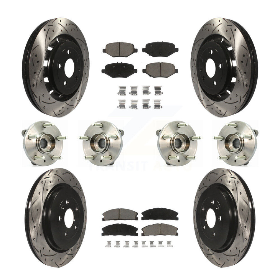 Front Rear Hub Bearings Assembly Coated Disc Brake Rotors And Ceramic Pads Kit (10Pc) For Ford Flex Taurus Lincoln MKS KBB-119864