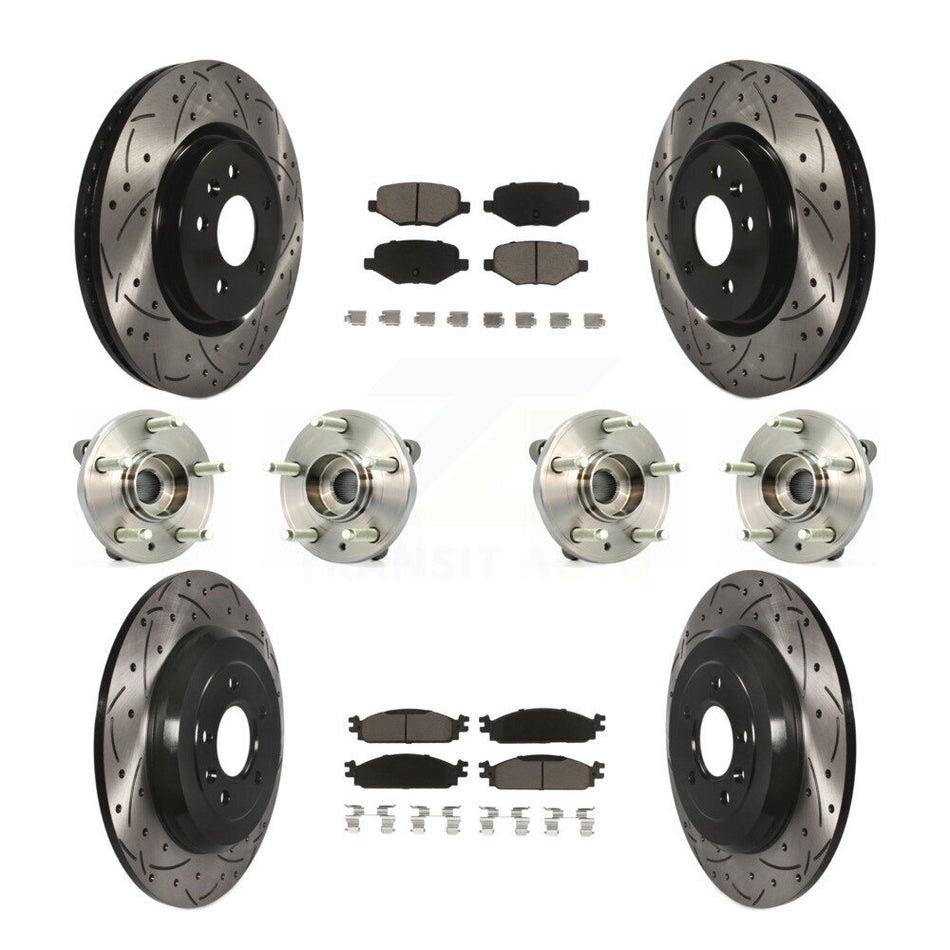 Front Rear Hub Bearings Assembly Coated Disc Brake Rotors And Ceramic Pads Kit (10Pc) For 2009-2010 Lincoln MKS KBB-119866