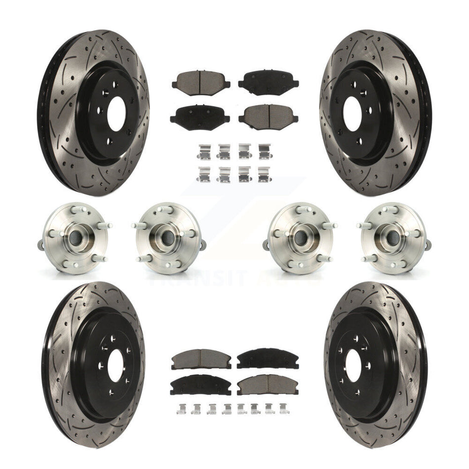 Front Rear Hub Bearings Assembly Coated Disc Brake Rotors And Ceramic Pads Kit (10Pc) For 2013 Ford Explorer Sport With Heavy Duty Brakes KBB-119868