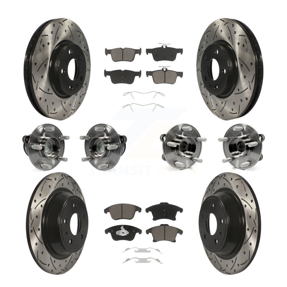 Front Rear Hub Bearings Assembly Coated Disc Brake Rotors And Ceramic Pads Kit (10Pc) For Ford Fusion Lincoln MKZ KBB-119871