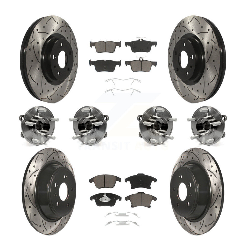 Front Rear Hub Bearings Assembly Coated Disc Brake Rotors And Ceramic Pads Kit (10Pc) For Ford Fusion Lincoln MKZ KBB-119875