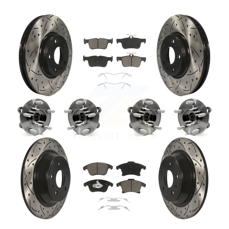 Front Rear Hub Bearings Assembly Coated Disc Brake Rotors And Ceramic Pads Kit (10Pc) For Ford Fusion KBB-119878