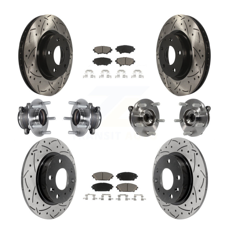 Front Rear Hub Bearings Assembly Coated Disc Brake Rotors And Ceramic Pads Kit (10Pc) For Mazda 3 Sport 2.5L KBB-119880