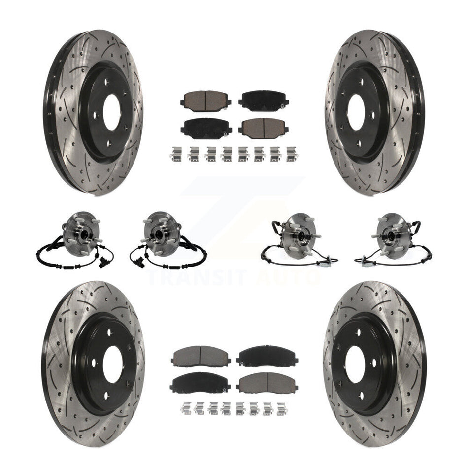 Front Rear Hub Bearings Assembly Coated Disc Brake Rotors And Ceramic Pads Kit (10Pc) For Dodge Grand Caravan Chrysler Town & Country Ram C/V Volkswagen Routan KBB-119884