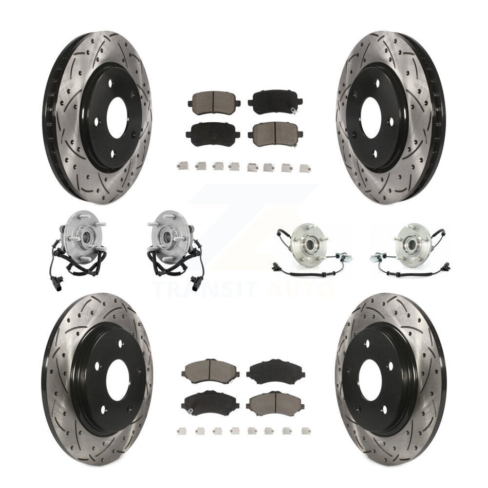 Front Rear Hub Bearings Assembly Coated Disc Brake Rotors And Ceramic Pads Kit (10Pc) For Chrysler Town & Country Dodge Grand Caravan Volkswagen Routan KBB-119886