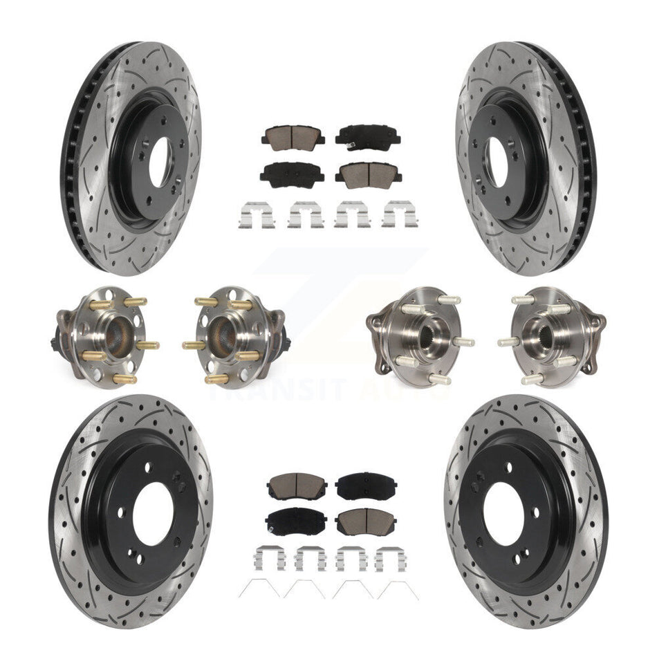 Front Rear Hub Bearings Assembly Coated Disc Brake Rotors And Ceramic Pads Kit (10Pc) For 2016 Hyundai Sonata GAS engine With Power Operated Parking KBB-119889