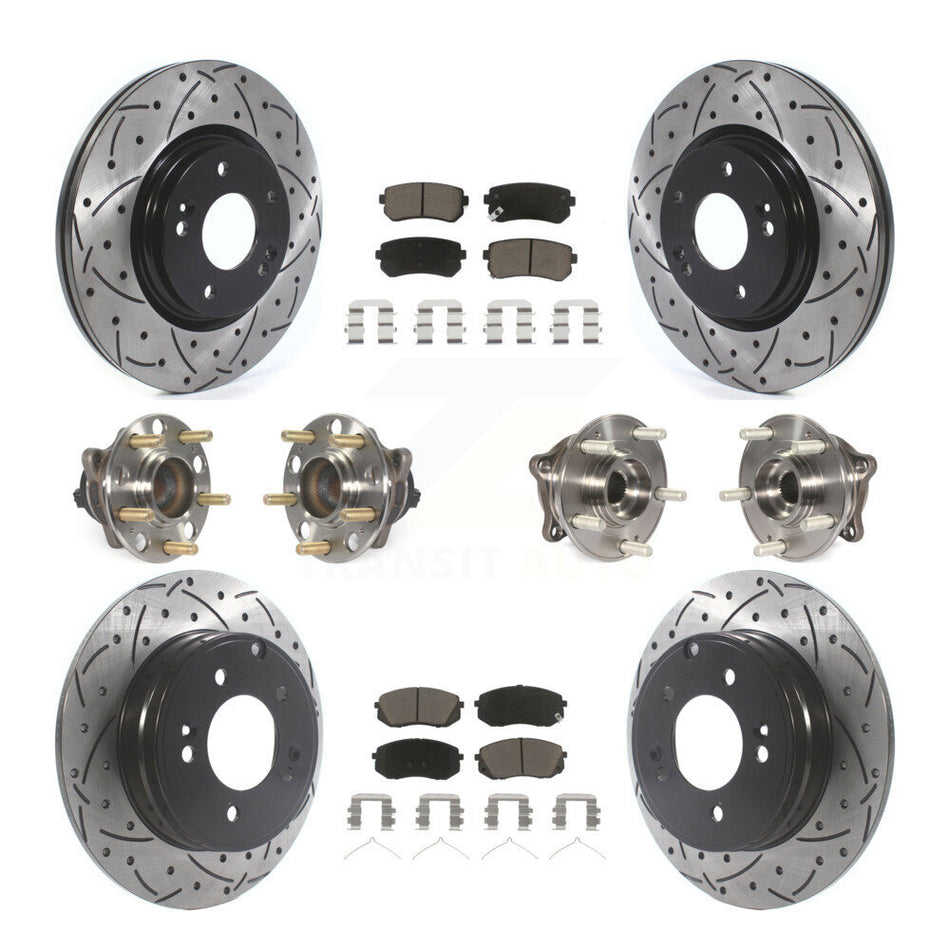 Front Rear Hub Bearings Assembly Coated Disc Brake Rotors And Ceramic Pads Kit (10Pc) For 2015-2016 Hyundai Sonata GAS engine With Manual Parking KBB-119890